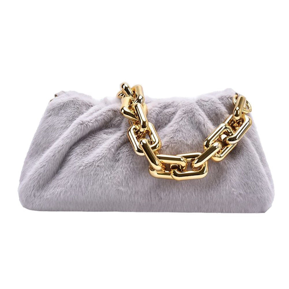 Bolso de mano para mujer, de nube, de felpa, suave, informal, con cadena gruesa, para mujer, bolso de hombro de viaje, bolsos con asa superior: Gris