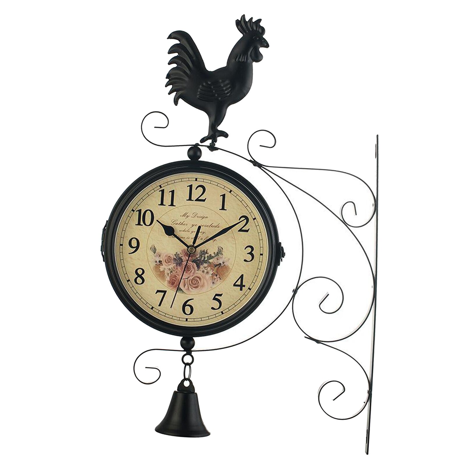 Retro Double Sided Wall Mounted Bracket Clock Quartz Glass Mirror Wall Clock Home Living Room Bedroom Decor Hanging Clocks