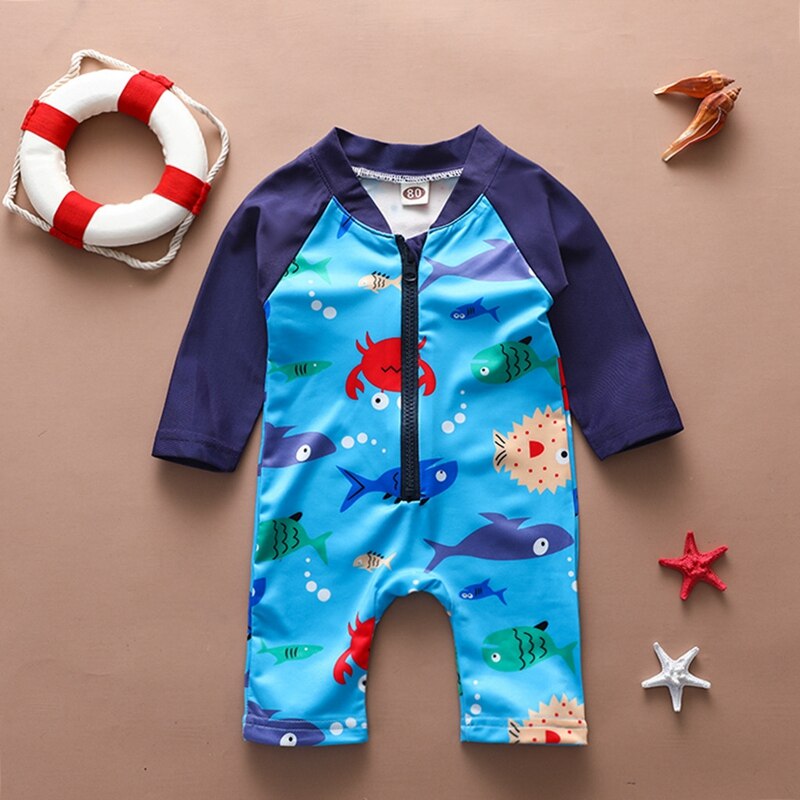 3M-18M Cartoon Haai Badmode Baby Jongens Meisjes Een Stuk Zwemmen Pak Rits Patchwork Badpak Beachwear zomer Zwemmen Kleding