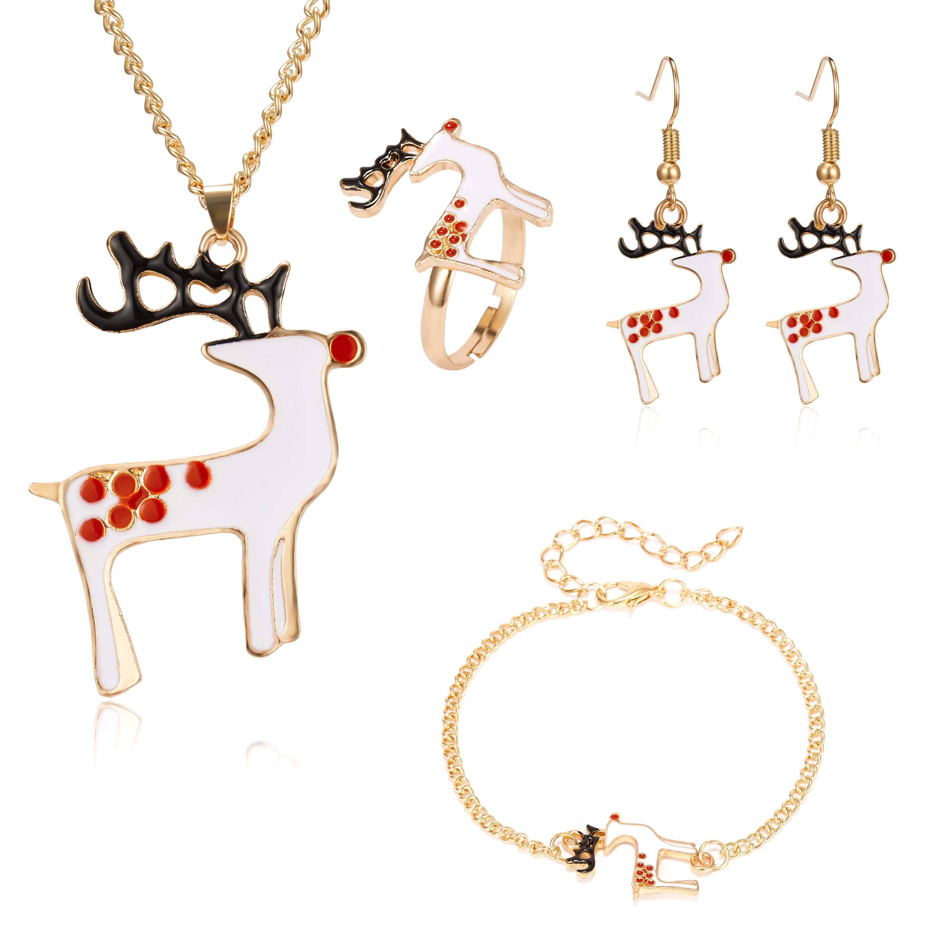 4 pçs/set novo natal encantos pingentes conjunto de jóias árvore natal cervos sinos papai noel brincos colar pulseira anel presente: JS17Y060M2