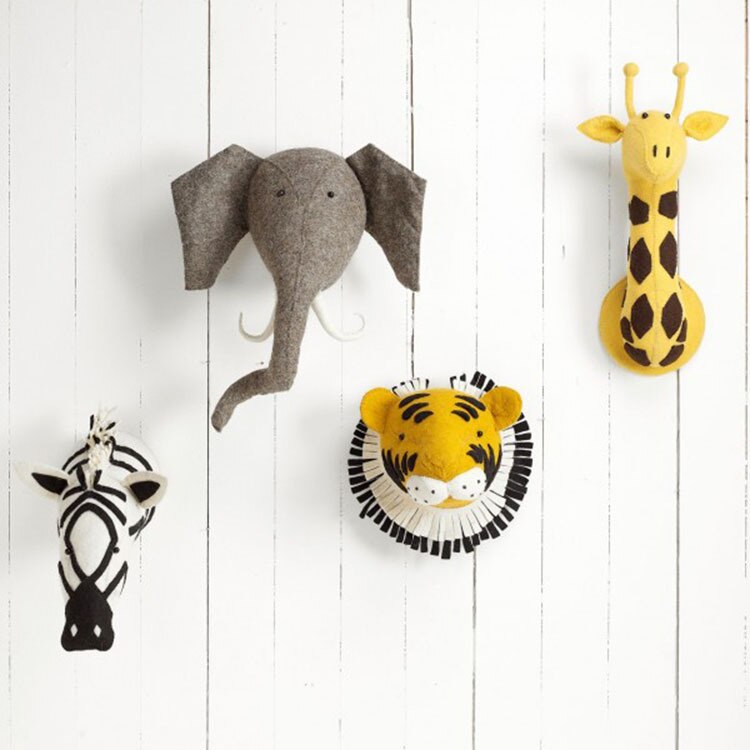Enfants chambre décoration éléphant girafe chien renard Animal tête montage mural œuvre décor poupée jouets pour bébé fille chambre anniversaire