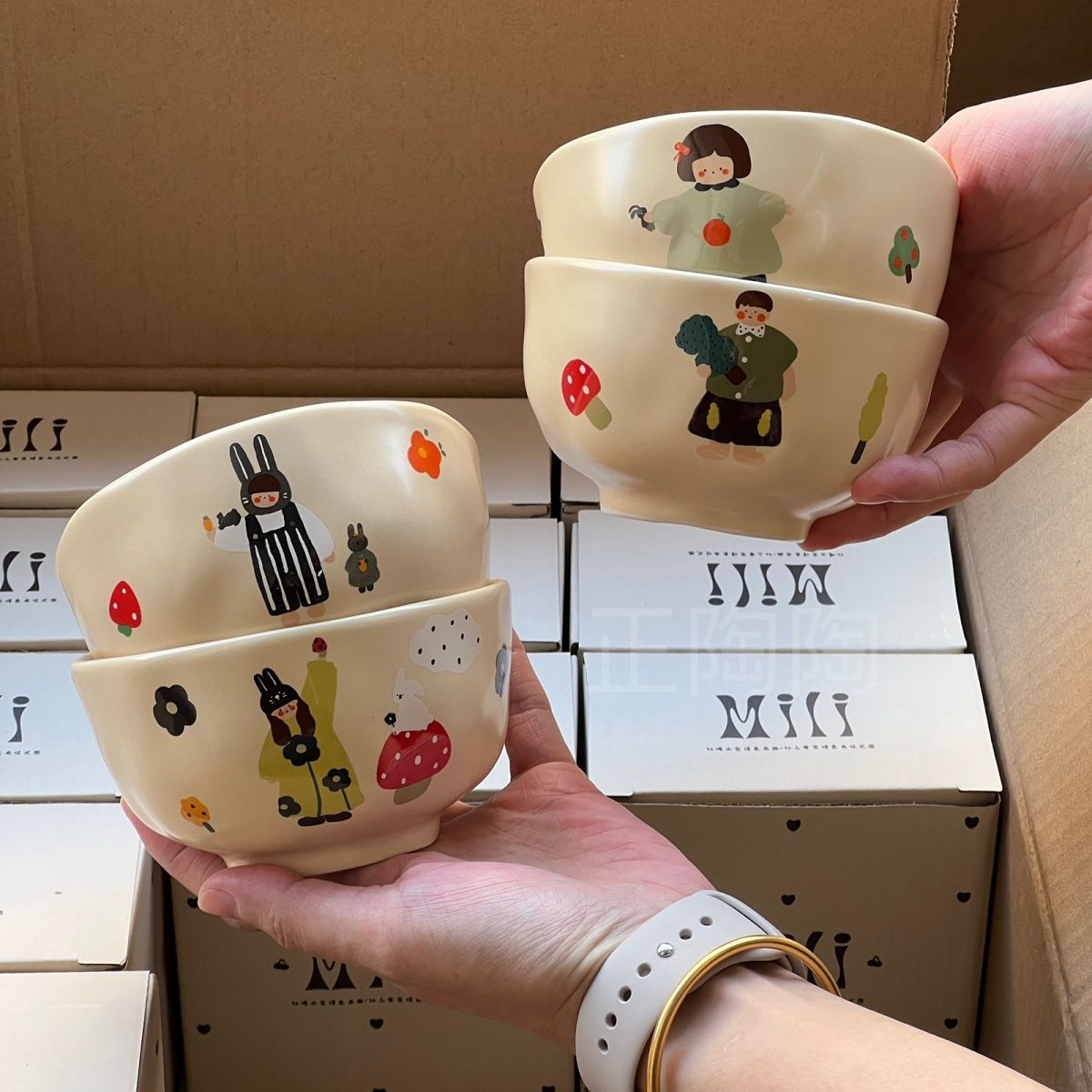 Cartoon kinderkom, schattige kom voor ouder en kind, huishoudelijk servies, hittebestendige keramische rijstkom, meisjesservies