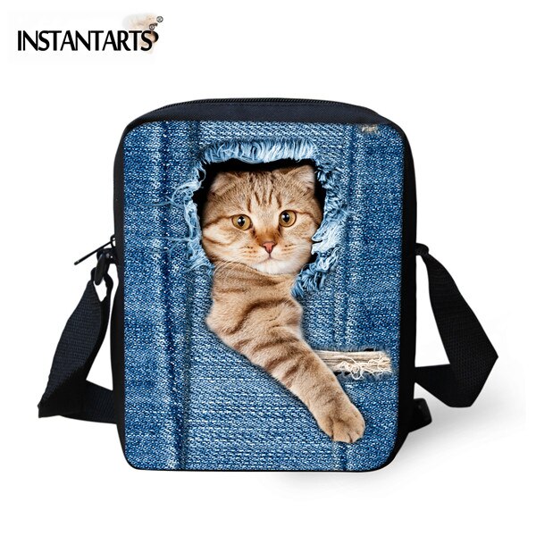 Instantarts Kawaii 3D Denim Kat Print Vrouwen Mini Messenger Bag Mode Dames Reizen Schoudertas Cross Body Bags: C3303E