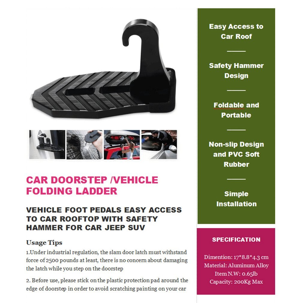 Foldable Car Vehicle Folding Stepping Ladder Foot Pegs Easy Access to Car Rooftop With Safety Hammer For Car