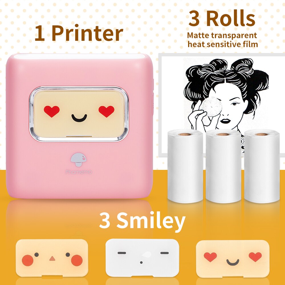 Phomemo M02E Pocket Thermal Picture Mini Printer Clear Printing Label Sticker Maker Wireless Photo Printing for Christmas: Pink-Q22-TRMS