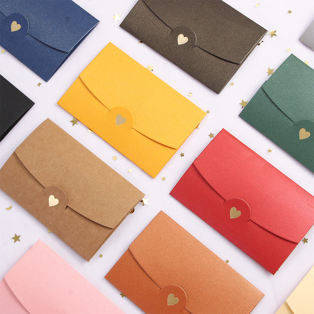 (10 pièces/lot) 10.5*7CM petite carte de voeux nom carte enveloppe estampage à amour nacré papier Mini enveloppes