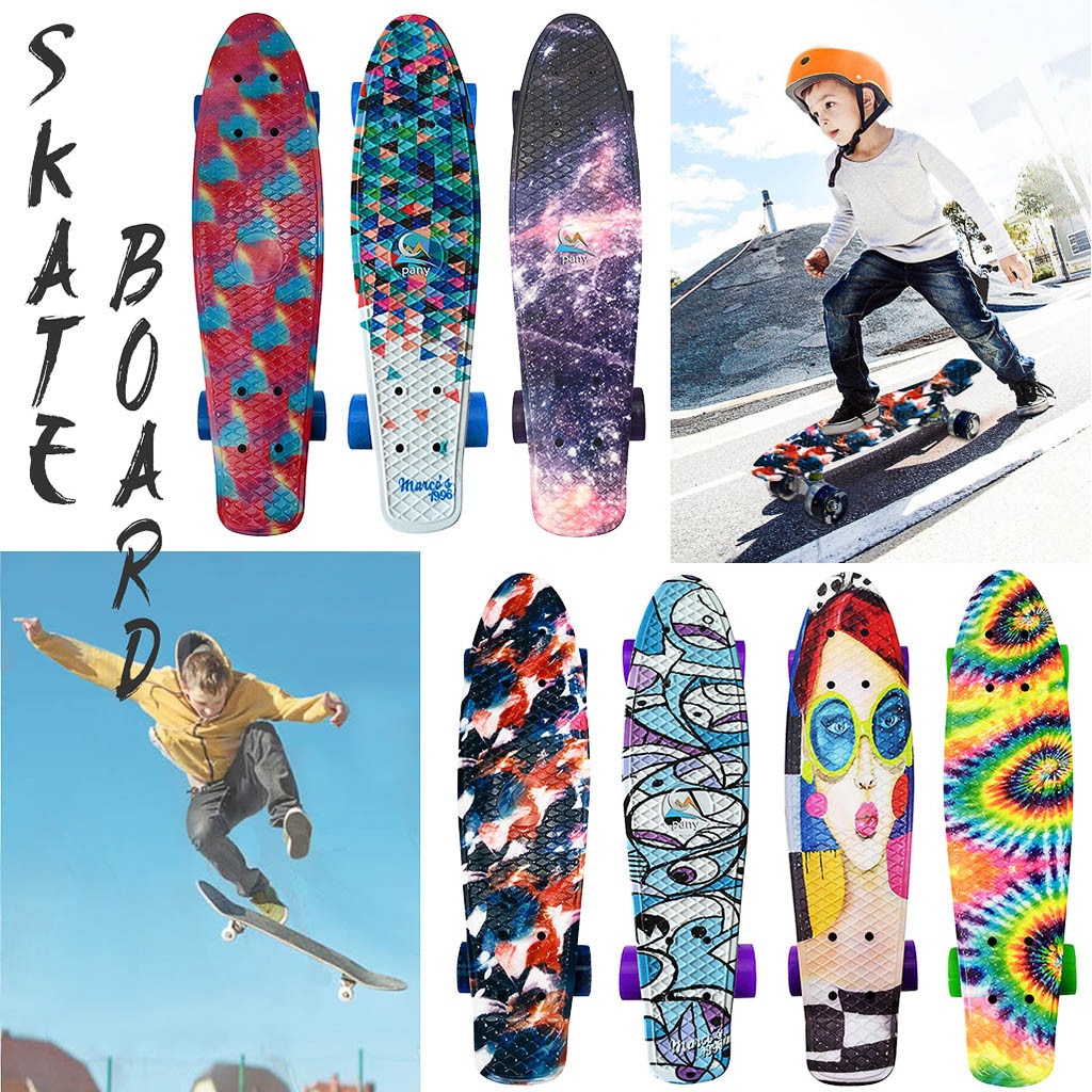 22 pouces quatre roues Mini Longboard couleur Pastel Skate Board skateboard 4 roues rétro Skateboard pour adultes adolescents enfants #0626G30