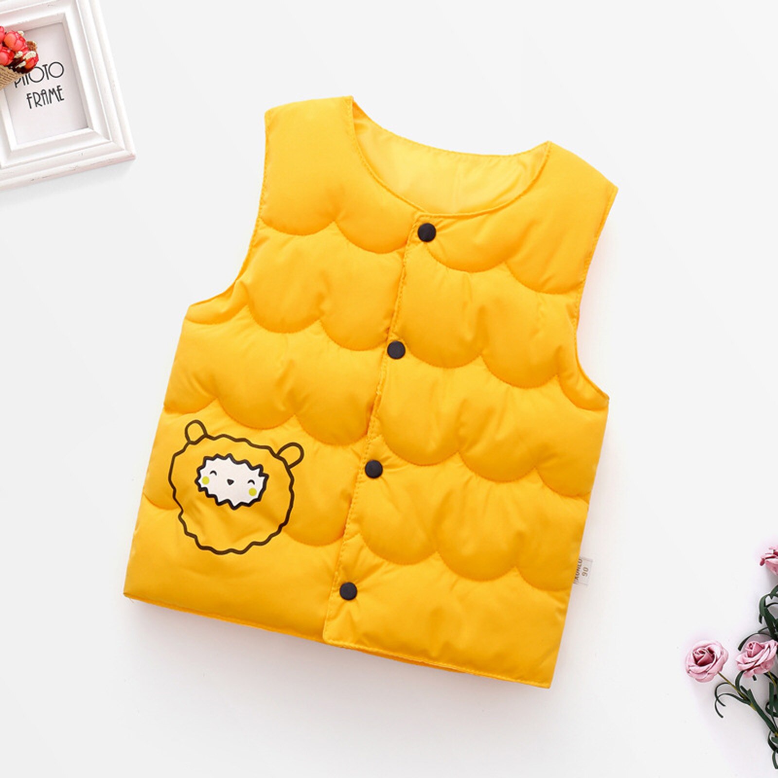 Peuter Mouwloze Vest Baby Meisjes Winter Toevallige Knoppen Katoen Cartoon O-hals Winddicht Jas Warm Kids Kleding