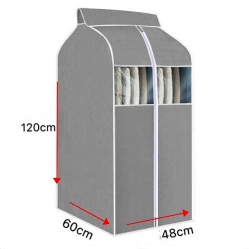 Large Capacity Clothes Storage Bag Hanging Type Closet Garment Dust Cover Thick Non-Woven Coat Protector Case Hanging Organizer: Grey-48x60x120cm