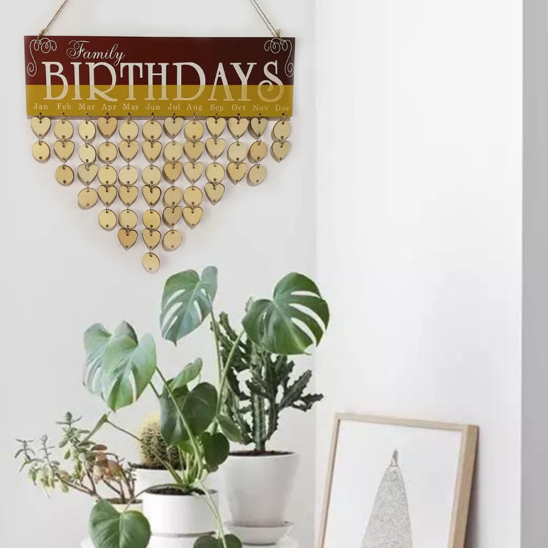 Tablero de recordatorios de cumpleaños para el hogar Calendario de madera, adorno colgante, decoración de Año ,