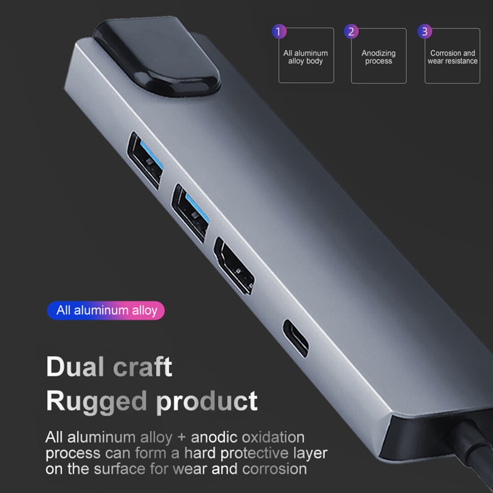 Meerdere Hoge Snelheid Expander Adapter 5 In 1 Usb Type C Hub Adapter Met 4K Hdmi Usb 3.0 2.0 RJ45 Pd Poort Opladen