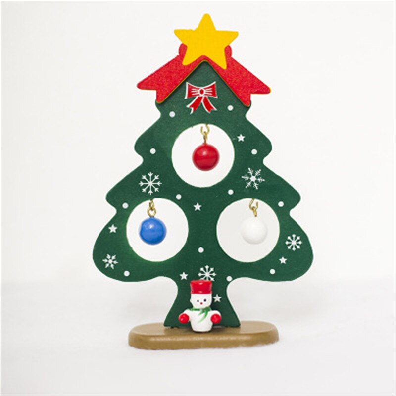 1Pc Kerstboom Kleine Ornament Mini Geschilderd Kerstboomversiering Kerst Houten Kaart Jaar Decoraties Voor Huis