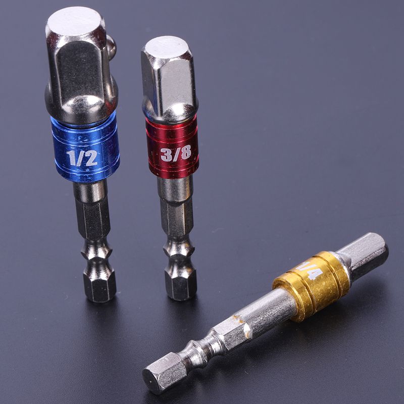(3 st) pe -14000 elhandverktyg hylsor adapterset, sexkantsmuttrar förskruvning borr slaghylsa förlängningsbits adapter socket wr