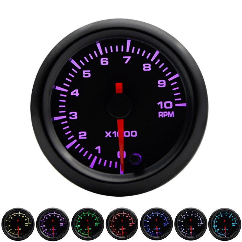 2" 52mm 7 Farben LED Schub/Wassertemperatur/Öltemperatur/Öldruck/Voltmeter/Luftkraftstoffverhältnis/ETT/Tachometer U/min Autoanzeige + Messgerät Hülsen: Silber