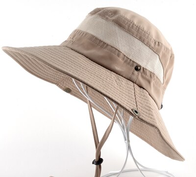 Solhat mænd spand hatte kvinder sommer fishin cap bred randen uv beskyttelse flap hat åndbar mesh knogle gorras strand hat mænd: Rødbrun