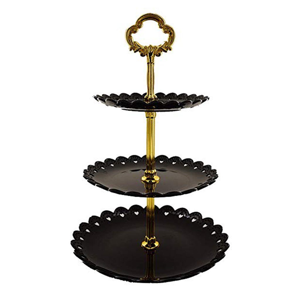European Fruit Plate Three-Layer Snack Rack Living Room Fruit Bowl Wedding Cake Rack Birthday Cake Rack Candy Rack: Black