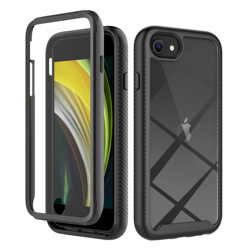Fit Iphone 6 6S Schokbestendig Clear Case Ingebouwde Screenprotector Full Body Robuuste Verdediger Cover Voor Iphone 7/8 Se2 Se3 Hoesjes: Black