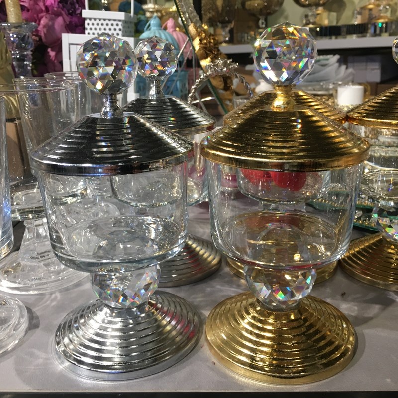 Metall piedestal glas dekorativ sockerskål tek 1 st