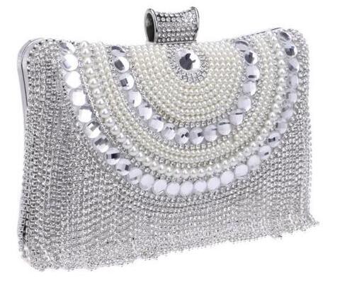 Rhinestones kvast kobling diamanter beaded metal aften tasker kæde skulder messenger pung aften tasker til bryllup taske: Ym1074 sølv