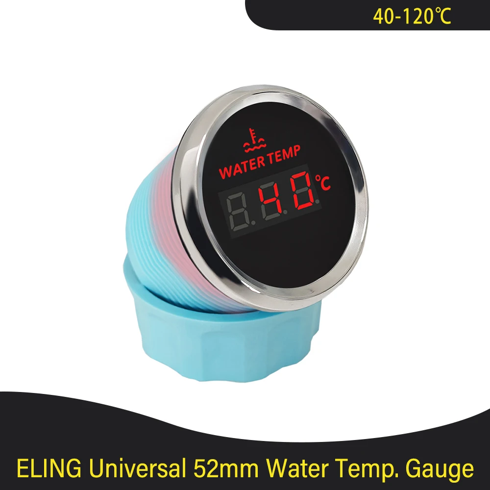 Wasserdichter Marine 52 mm Wassertemperaturanzeige Temperaturmesser 40–120 ℃ mit roter Hintergrundbeleuchtung für Auto, Stiefel, LKW, Universal-, 12 V, 24 V