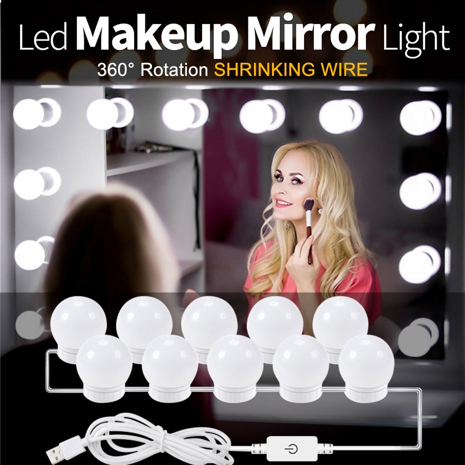 Make up Spiegel Vanity Led-lampen Kit Usb-poort Opladen Cosmetische Make-up Licht Spiegels Lamp Verstelbare Helderheid lichten A1