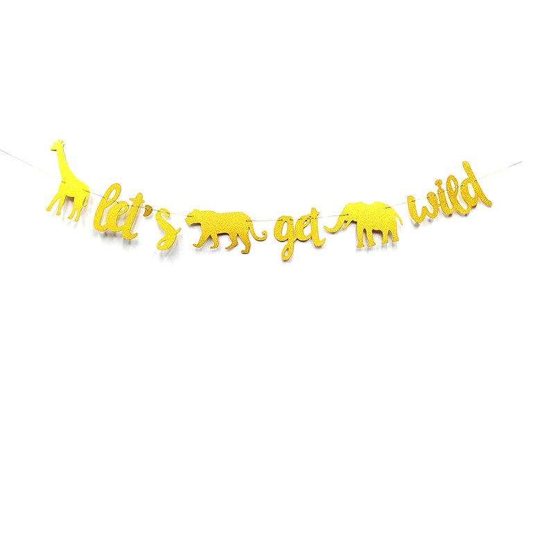 Jungle Party Animal Glitter Paper Banner Garland Flags Baby Shower Cake Topper Banners Safari Theme Birthday Party Decor xx51: lets get wild