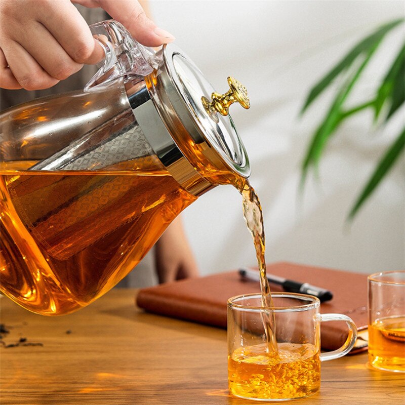 Heat Resistant Glass Filter Teapot Large Capacity Transparent Tea Pot With Stainless Steel Infuser Cold Kettle Office Teaware