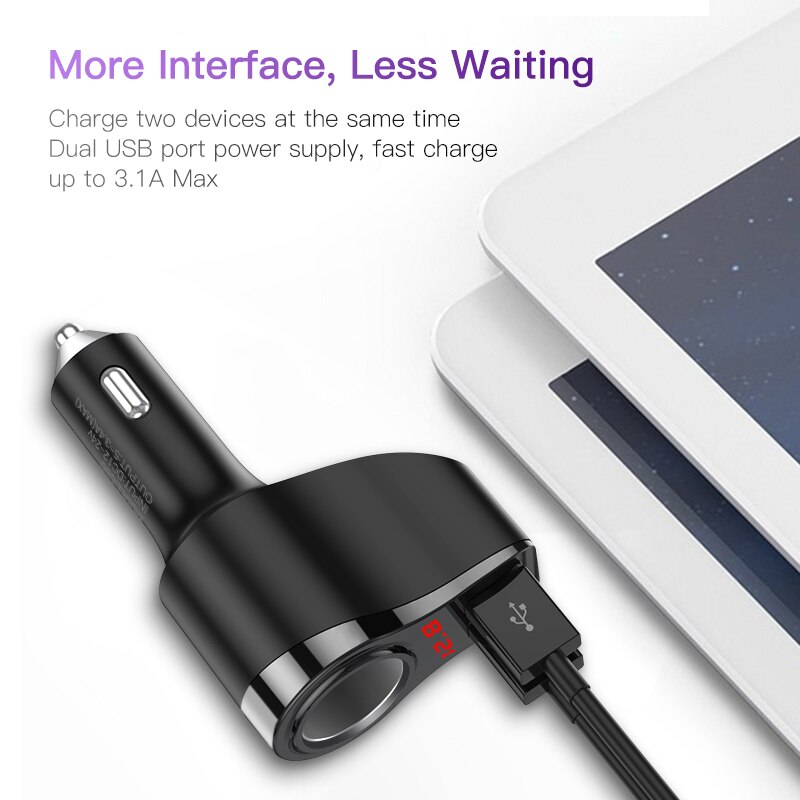 KUULAA Dual USB Auto Ladegerät Schnell Ladung 3,0 LCD Anzeige Zigarette Leichter Buchse Typ-C Adapter PD Auto Ladegerät für praktisch