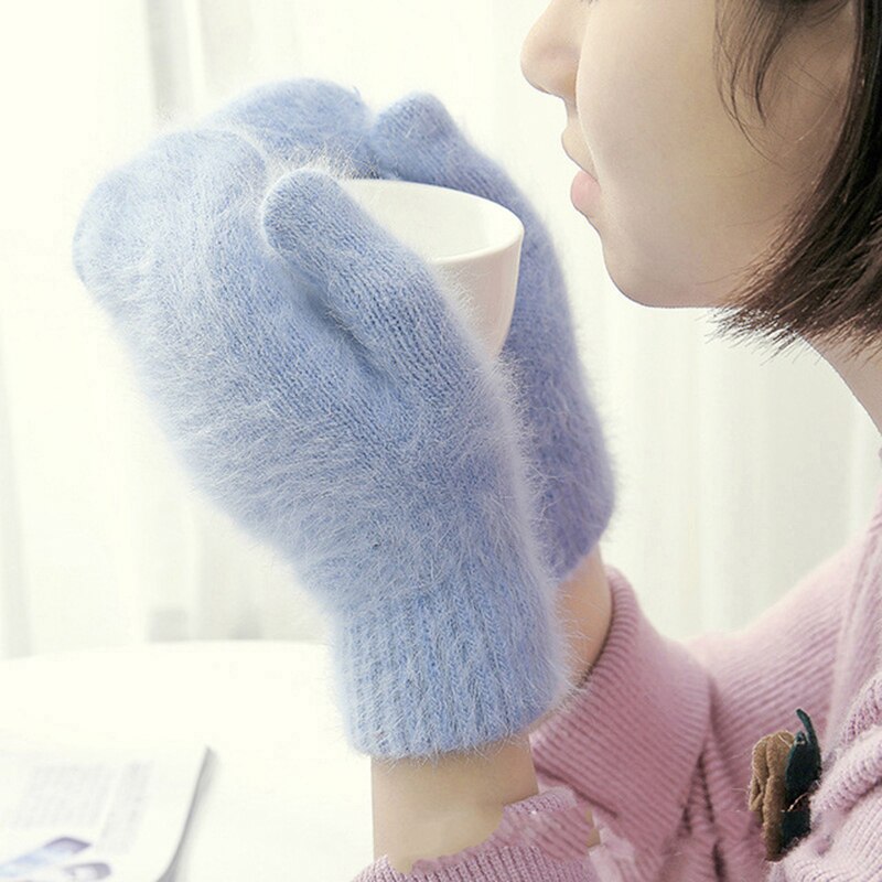 Frauen Mädchen Kaninchen Haar Handschuh Winter Dicken Flauschigen Weiche Fäustlinge Weihnachten Einfarbig Freien Nette Warme Handschuhe