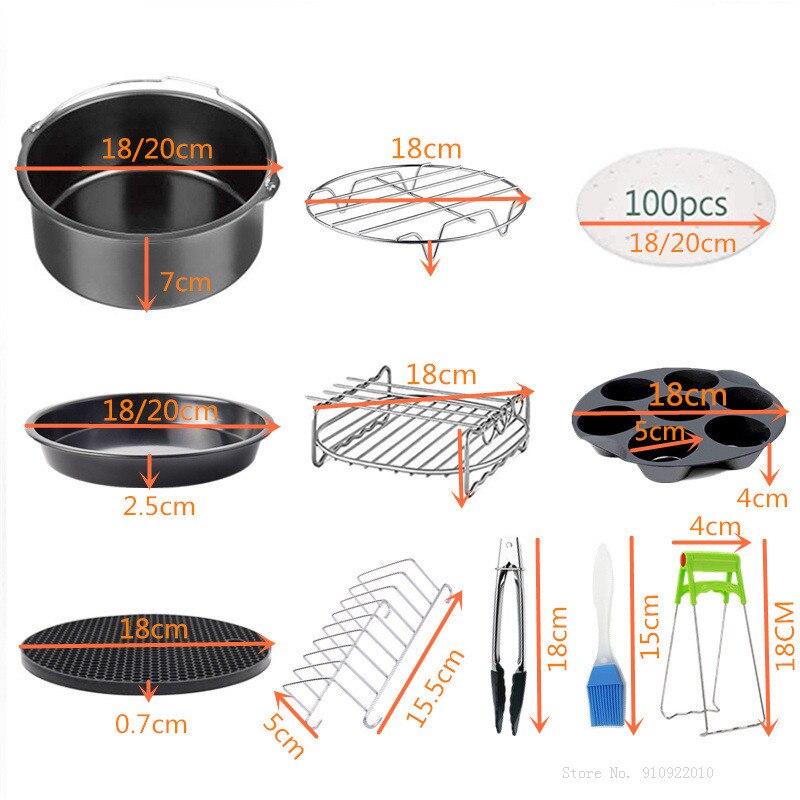 Friteuse à Air de cuisine 7-8 pouces, accessoires pour friteuse à Air Gowise Phillips Cozyna et secure Fit all 5.3QT à 5.8QT 11 pièces/ensemble