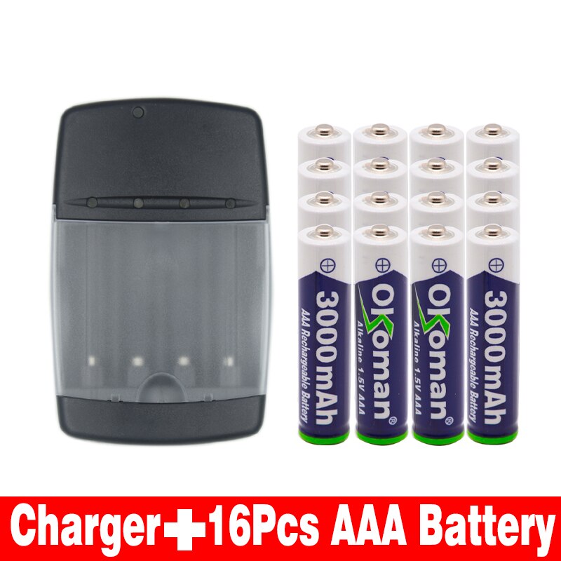 AAA Batterij 3000 mah 1.5 V Alkaline oplaadbare batterij voor Afstandsbediening Speelgoed licht Batterij en alkaline smart charger: Rood