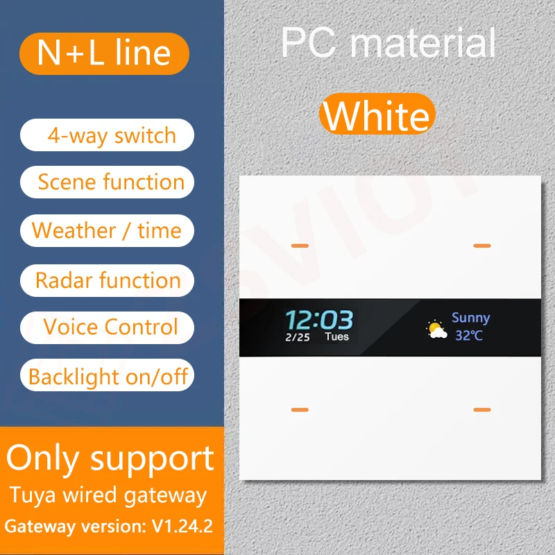 Tuya Smart Zigbee Switch With Weather time display Human body induction function 4 Gang Wall Light Button Switch remote control: Blue