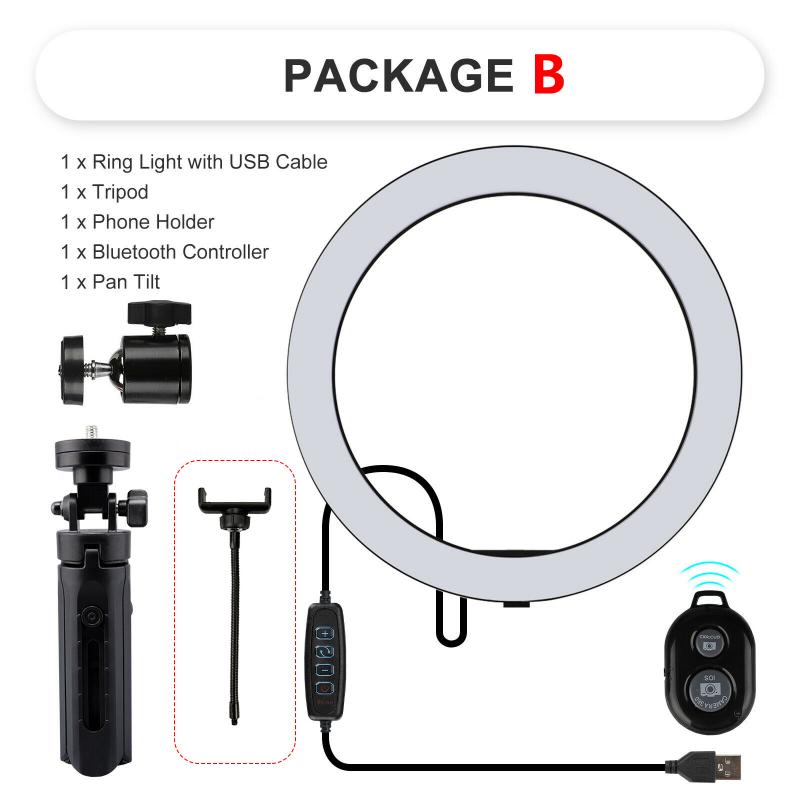 Alle In 1 Dimbare Led Selfie Ring Licht Met Statief Usb Ring Lamp Grote Fotografie Ringlicht Met Stand Voor Mobiele telefoon Studio: Light Grey