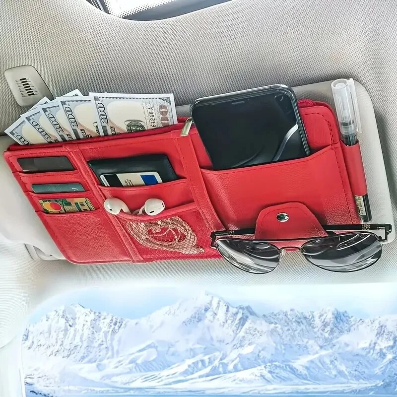 Organizador de viseira de sol para carro, suporte para celular, acessórios interiores de carro, bolso, armazenamento de cartão, suporte de montagem: Branco