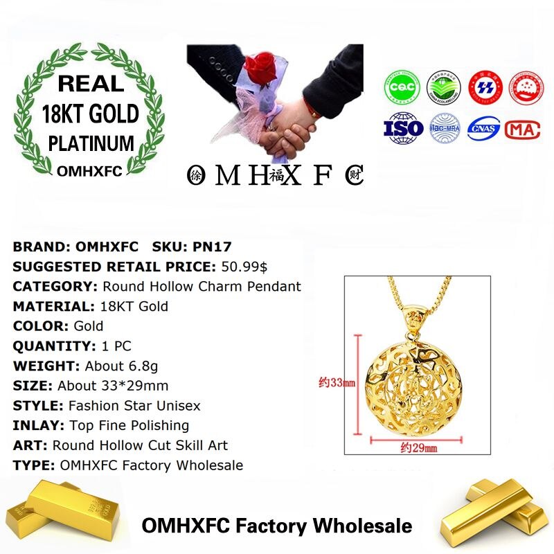 OMHXFC Europese Mode Vrouw Man Unisex Party Verjaardag Huwelijkscadeau Hollow Ronde FU 18KT Real Gold Charm Hanger PN17