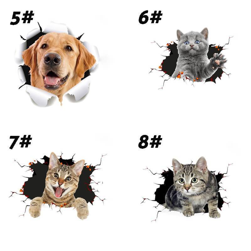 Removable 3D Cartoon Animal Cats Wall Stickers Hole View Vivid Dogs Bathroom for Home Decoration Animals Vinyl Decals Art Sticke: 5