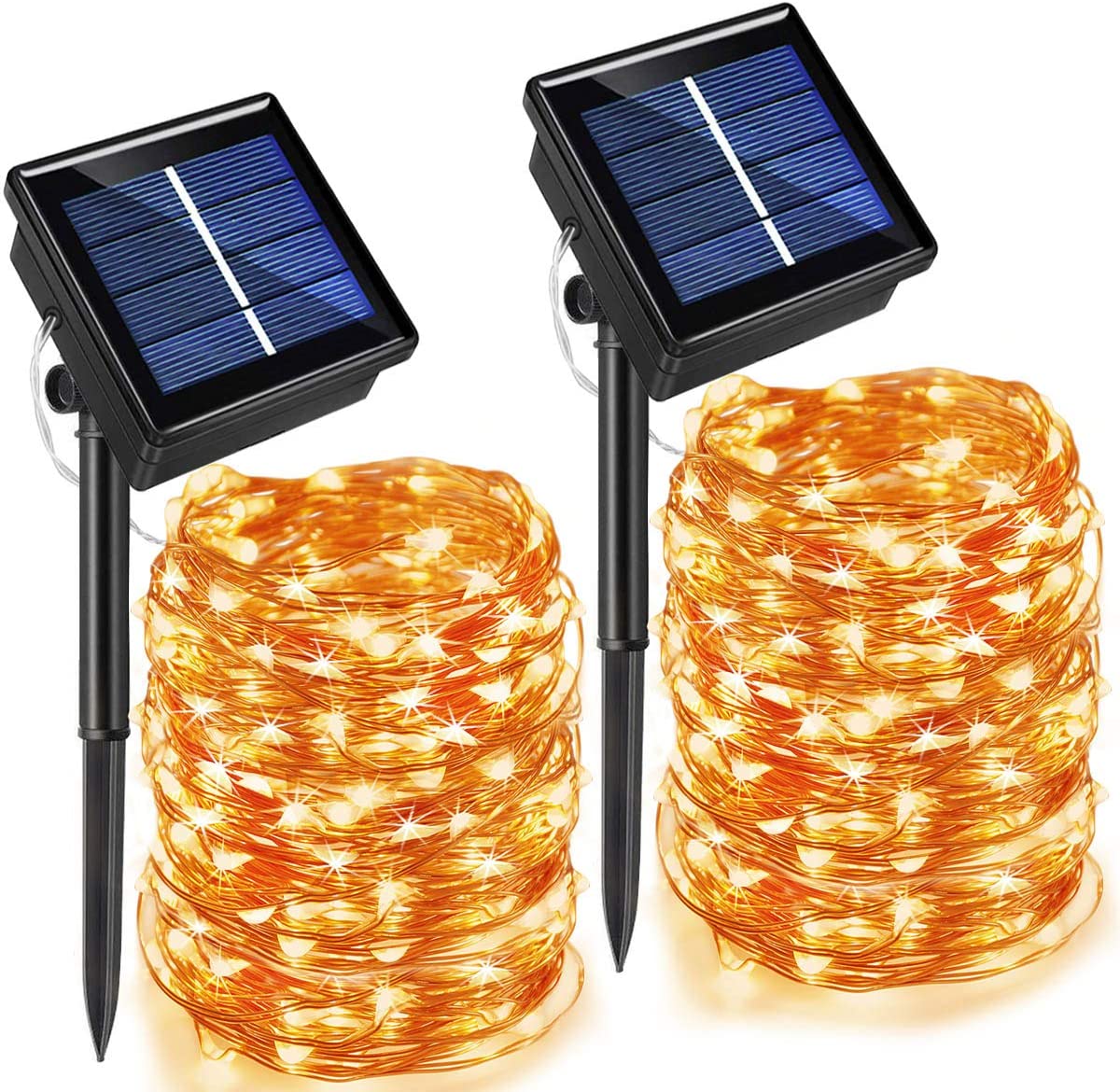 Confezione da 4 luci solari da giardino impermeabili per esterni con 2 modalità di illuminazione, 400 LED solari per esterni, per giardino, patio, vialetto, feste, decorazioni natalizie (bianco caldo