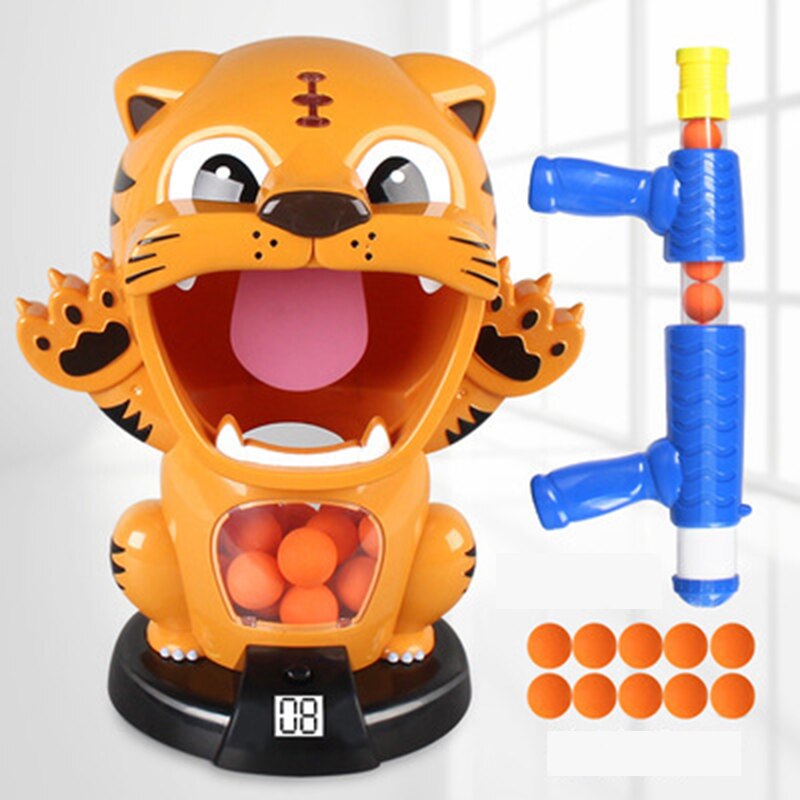 Children's Air Powered Safety Soft Bullet Gun Duck Hit Hungry Shooting Duck Electronic Game Target Bullet Kids Toy for: Yellow Tiger-single