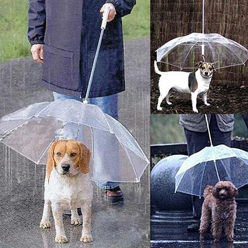 Dog Walking Waterproof Clear Cover Built-in Leash Rain Sleet Snow Pet Umbrella Dog Raincoats