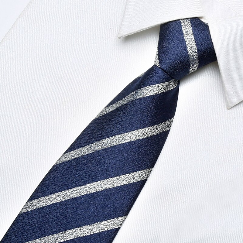 Brand Top Zipper Tie For Men Gentleman Business Work Blue 7CM Striped Necktie Polyester Silk Box