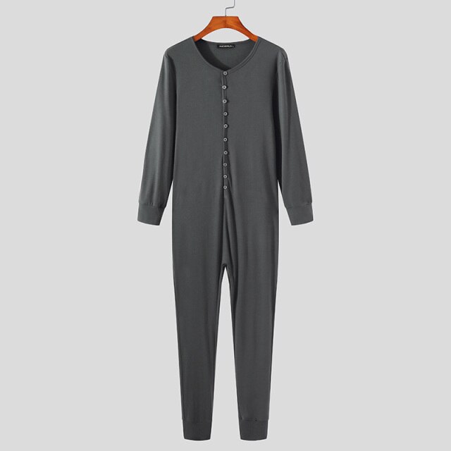 Uomo pigiama tute Homewear scollo a V manica lunga tinta unita accogliente tempo libero pagliaccetti Sleepwear Fitness uomo pigiami S-5XL INCERUN: Dark Gray / S