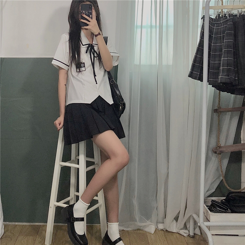 Japanese Anime School Girl JK Uniform High Waist Skirt JK Suit University Sweater College Short Pleated Skirts Women