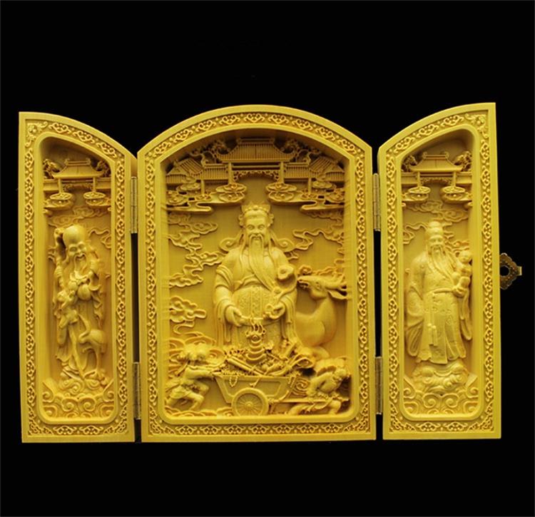 Kinesisk buddha statue skulptur rent træskærerarbejde 3 åbne folde buddha statue boligindretning tilbehør træ buddha håndværk