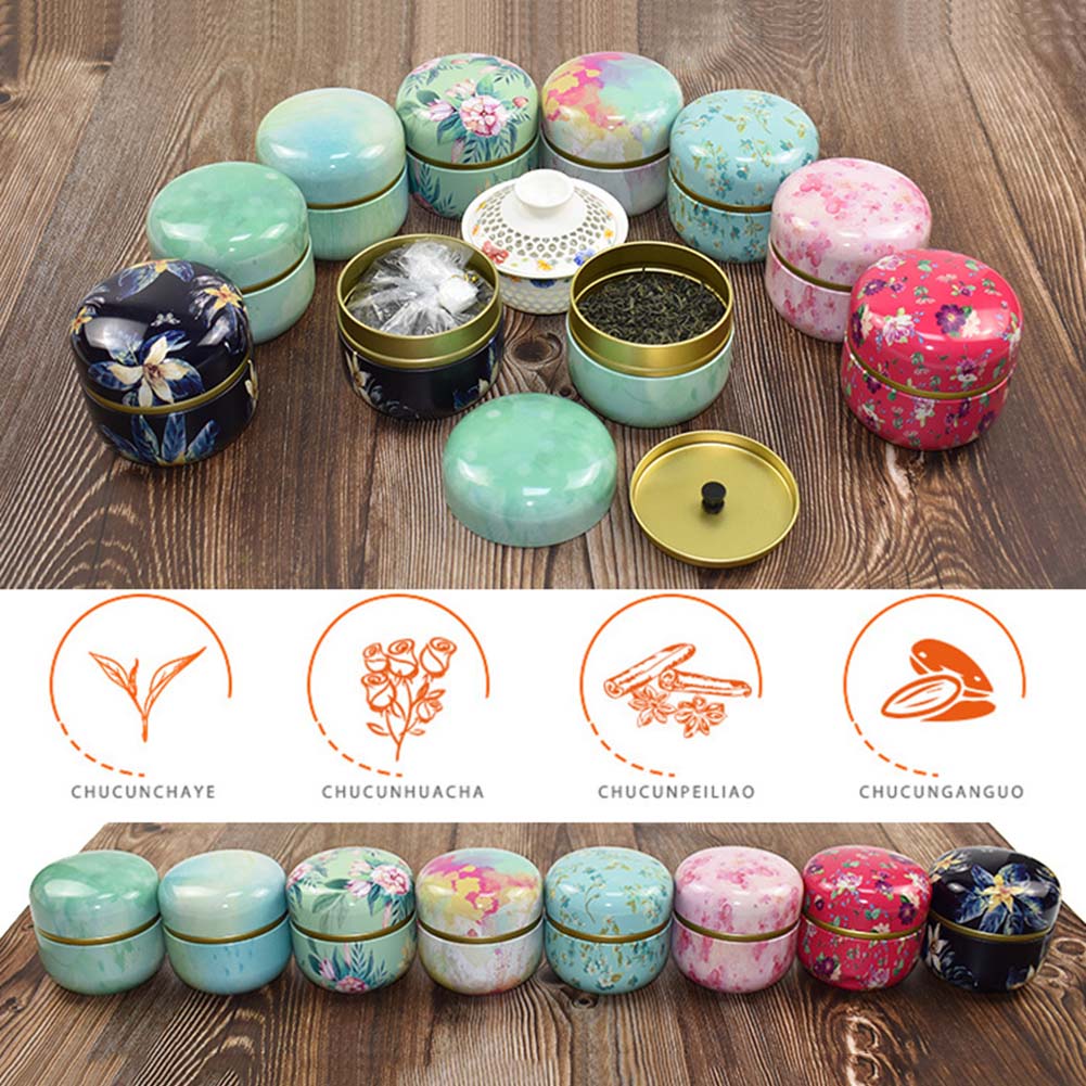 Multifunction Chinese Style Tea Caddies Round Metal Tea Box Jar with Lid F2