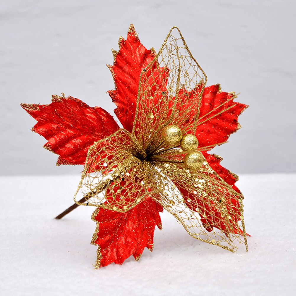 22cm blomst hoved glitter kunst silke blomst juletræ ornament gør-det-selv juledekoration år indretning navidad