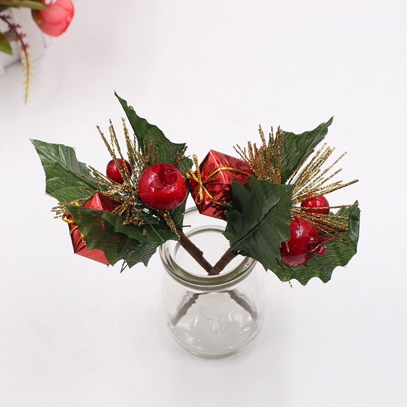 Red Artificial Stamen Berries Flower Branch For Valentine's Day DIY Box Craft Flower Wedding Christmas Decor Photo Props