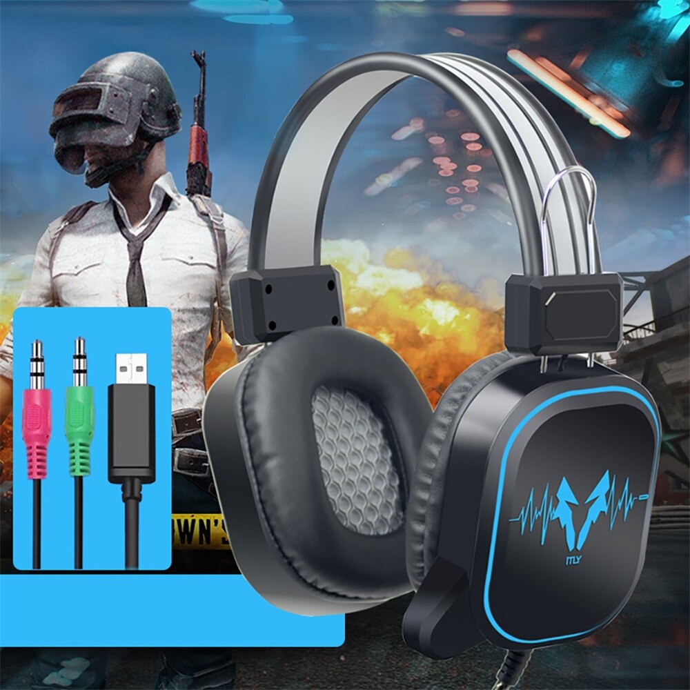USB Wired Gaming Headphone LED RGB Lighting Over-Ear Gamer Headset With Microphone For PC Laptop X-box One PS4 Game: Black