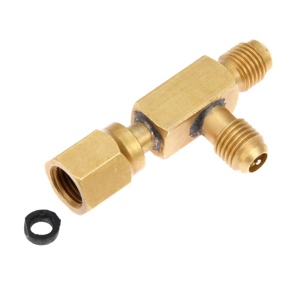 Fluoride Tee Adapter Refrigeration Tool Air Conditioning Safety Valve Fitting 1/4" Inch Male/Female Charging Hose Valve