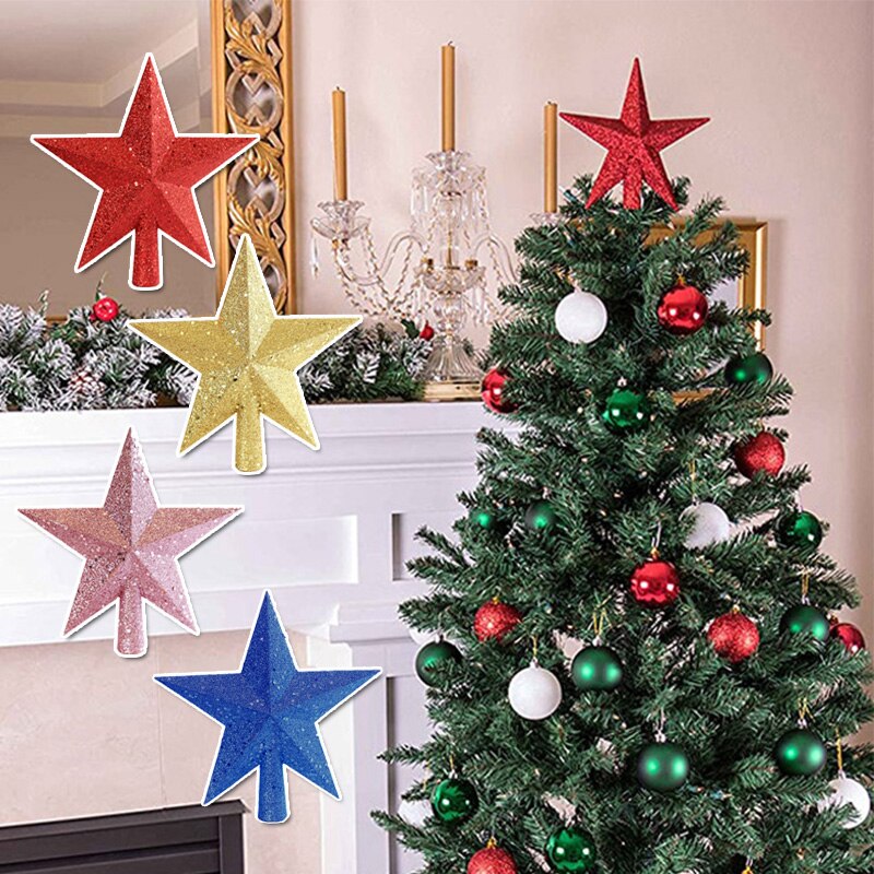 10/15/20cm Christmas Decor Xmas Tree Top Star Five-Pointed Star Ornament Christmas Tree Topper Pendant Party Decor