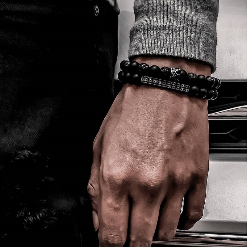 2020 gorący modny mężczyzna bransoletka lew urok Handmade Strand kamień bransoletka z paciorkami dla mężczyzn biżuteria prezent Pulsera Hombre: 6
